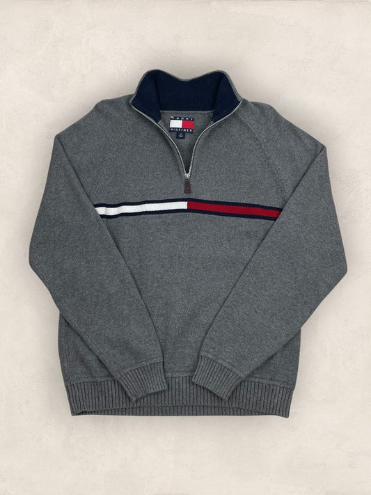 Pull 1/4 zip, Demi-zip Tommy Hilfiger - Homme S - Gris - Coton - très bon état - Ts0234