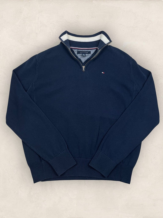 Pull 1/4 zip, Demi-zip Tommy Hilfiger - Homme M - Marine - Coton - Très bon état - Ts0209