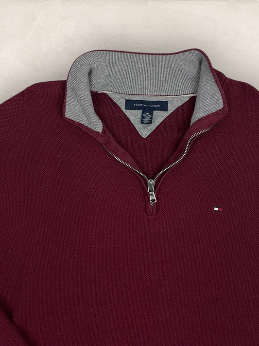 Pull 1/4 zip Tommy Hilfiger - Homme Xxl - Bordeaux - Coton - Très bon état - Ts0233