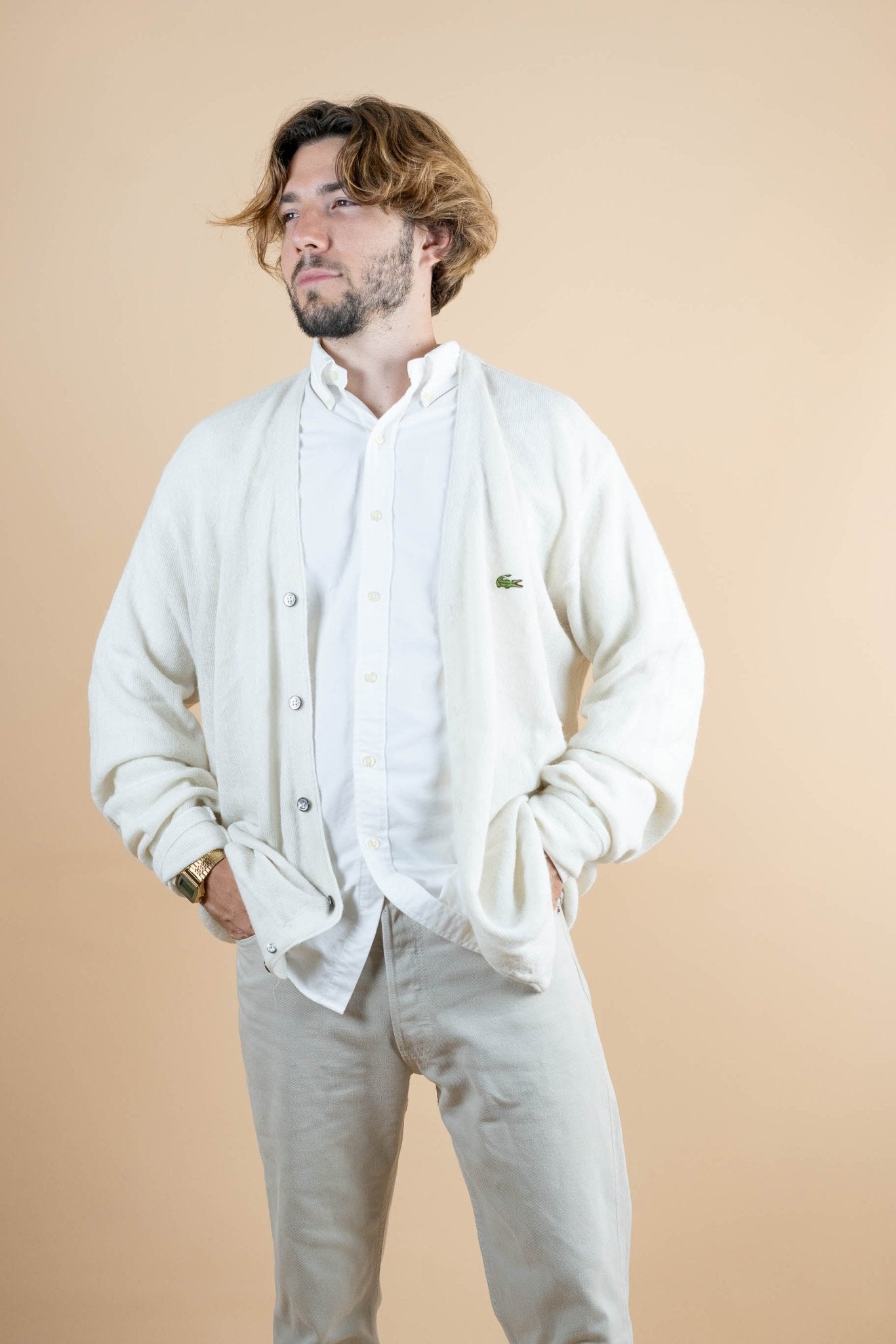 Cardigan Lacoste Izod ref: 1245 - BLANC - L - amifrip - Friperie en ligne et vêtements vintage