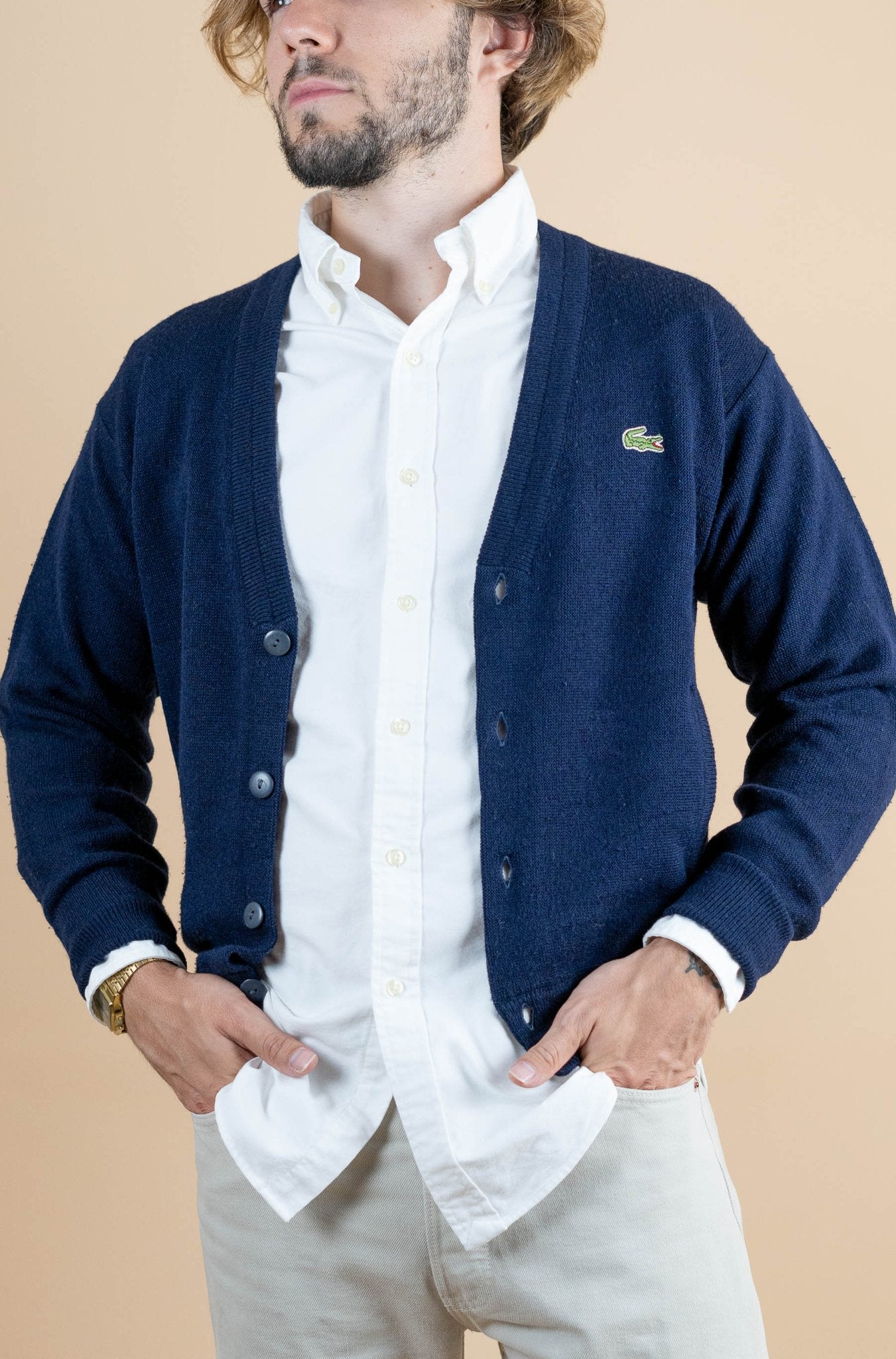 Cardigan Lacoste ref: 1254 - BLEU MARINE - S - amifrip - Friperie en ligne et vêtements vintage