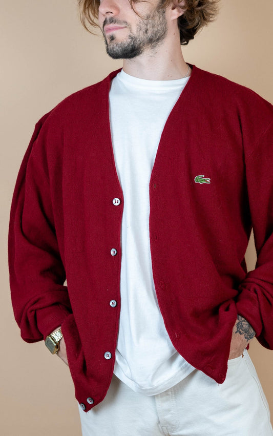 Cardigan Lacoste Vintage ref: 1610 - BORDEAUX - L - amifrip - Friperie en ligne et vêtements vintage