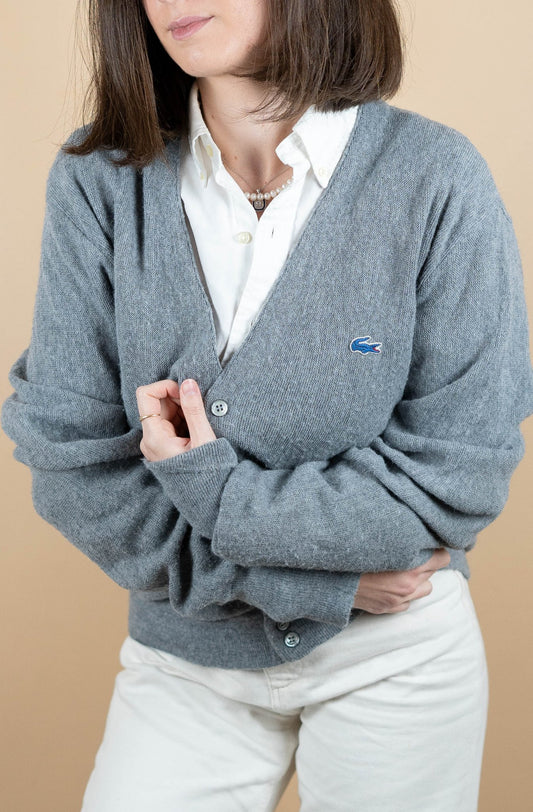 Cardigan Lacoste Vintage ref: 1612 - GRIS - L - amifrip - Friperie en ligne et vêtements vintage