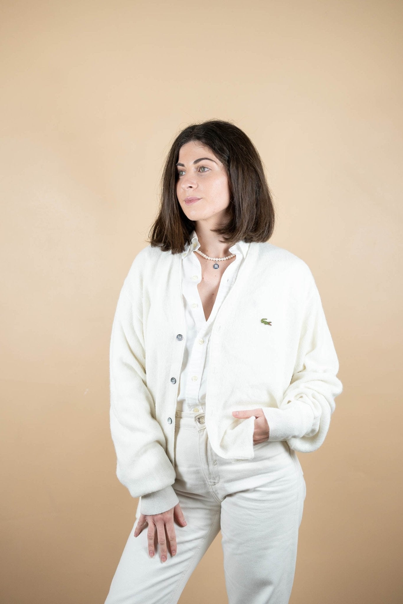 Cardigan Lacoste Vintage ref: 1613 - BLANC - M - amifrip - Friperie en ligne et vêtements vintage