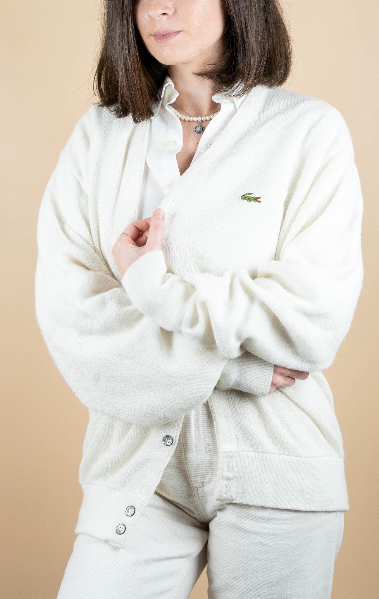 Cardigan Lacoste Vintage ref: 1613 - BLANC - M - amifrip - Friperie en ligne et vêtements vintage