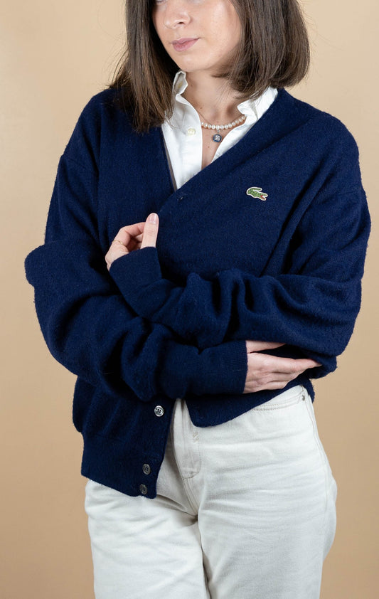 Cardigan Lacoste Vintage ref: 1619 - BLEU MARINE - L - amifrip - Friperie en ligne et vêtements vintage