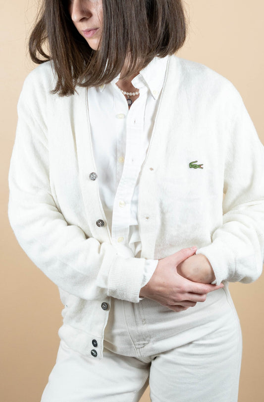 Cardigan Lacoste Vintage ref: 1626 - BLANC - M - amifrip - Friperie en ligne et vêtements vintage