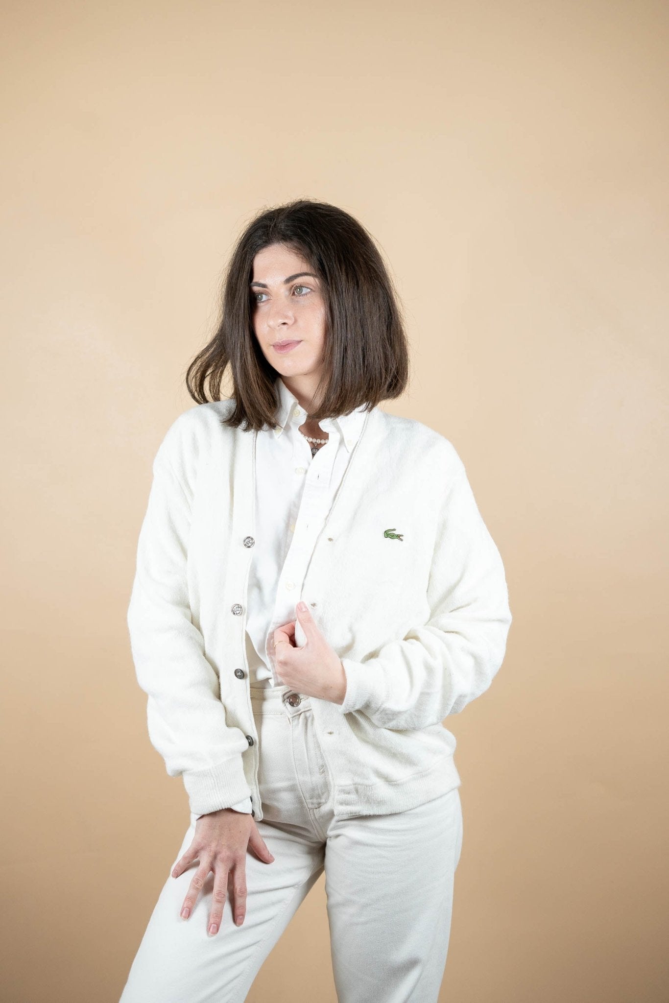 Cardigan Lacoste Vintage ref: 1626 - BLANC - M - amifrip - Friperie en ligne et vêtements vintage