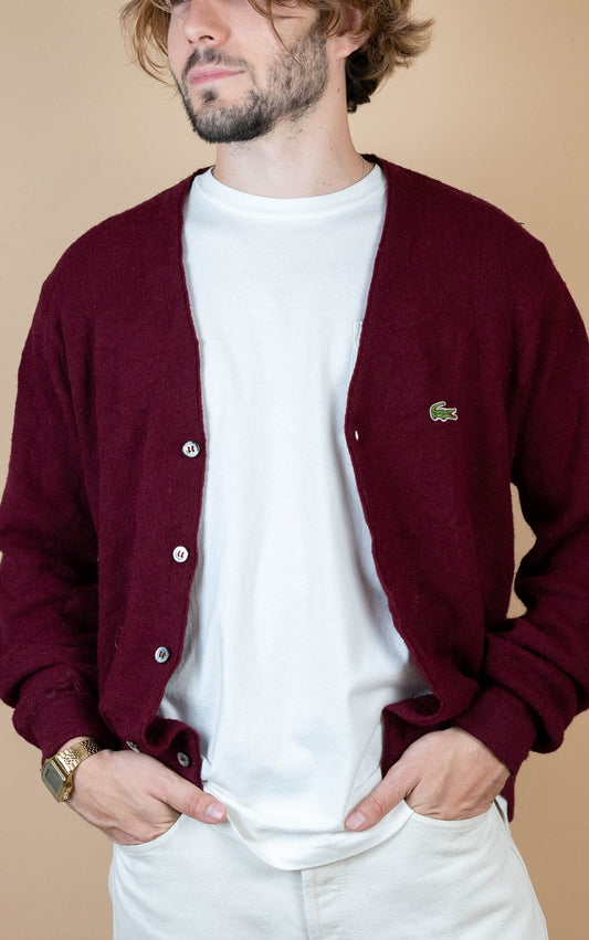 Cardigan Lacoste Vintage ref: 1643 - BORDEAUX - M - amifrip - Friperie en ligne et vêtements vintage