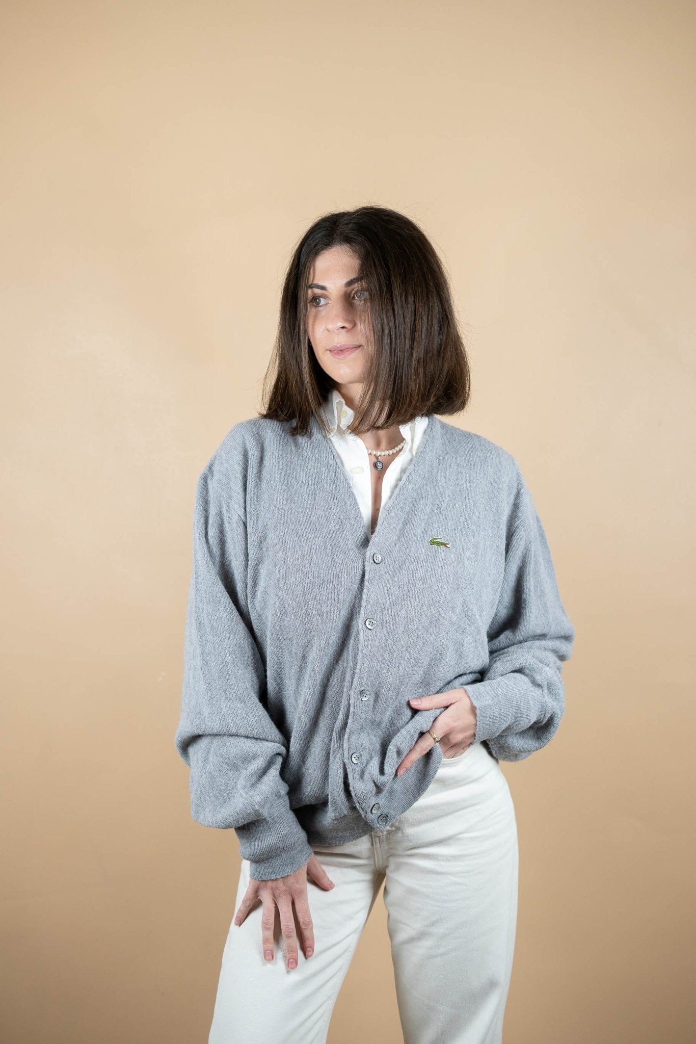 Cardigan Lacoste Vintage ref: 1645 - GRIS - L - amifrip - Friperie en ligne et vêtements vintage