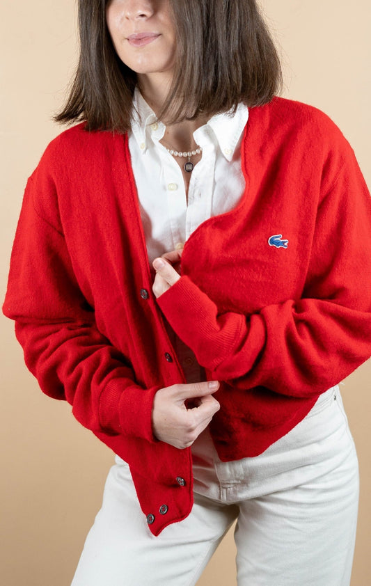 Cardigan Lacoste Vintage ref: 1647 - ROUGE - M - amifrip - Friperie en ligne et vêtements vintage