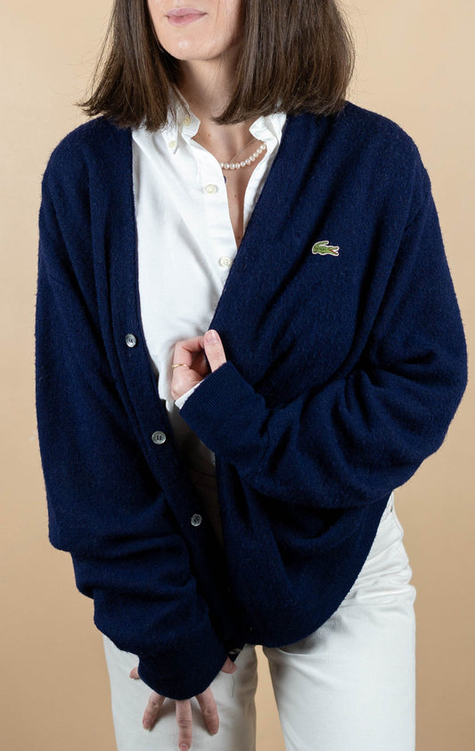 Cardigan Lacoste Vintage ref: 1651 - BLEU MARINE - XL - amifrip - Friperie en ligne et vêtements vintage