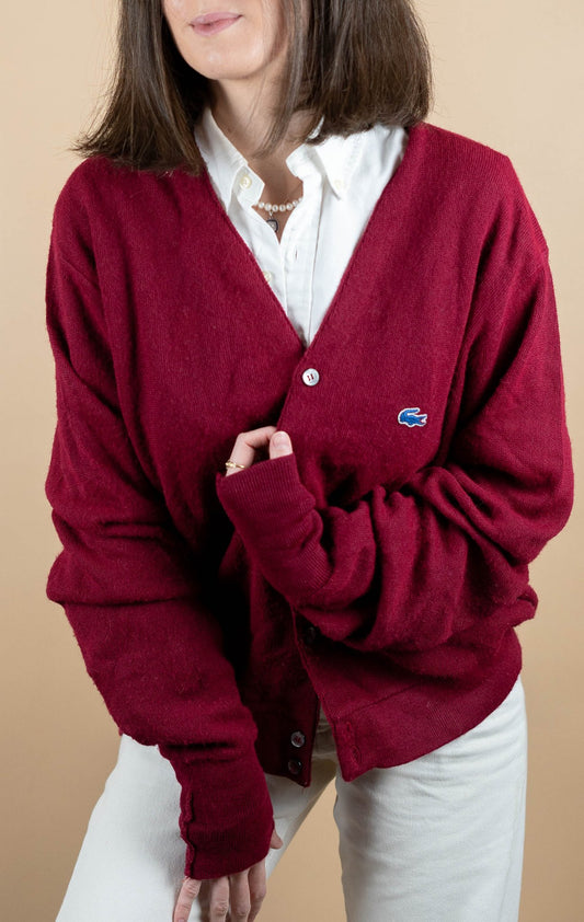 Cardigan Lacoste Vintage ref: 1654 - BORDEAUX - L - amifrip - Friperie en ligne et vêtements vintage