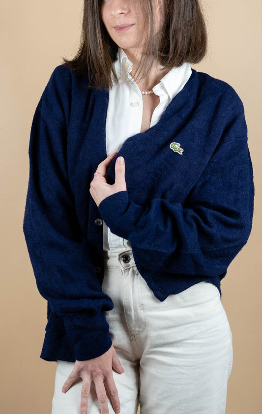 Cardigan Lacoste Vintage ref: 1664 - BLEU MARINE - XL - amifrip - Friperie en ligne et vêtements vintage
