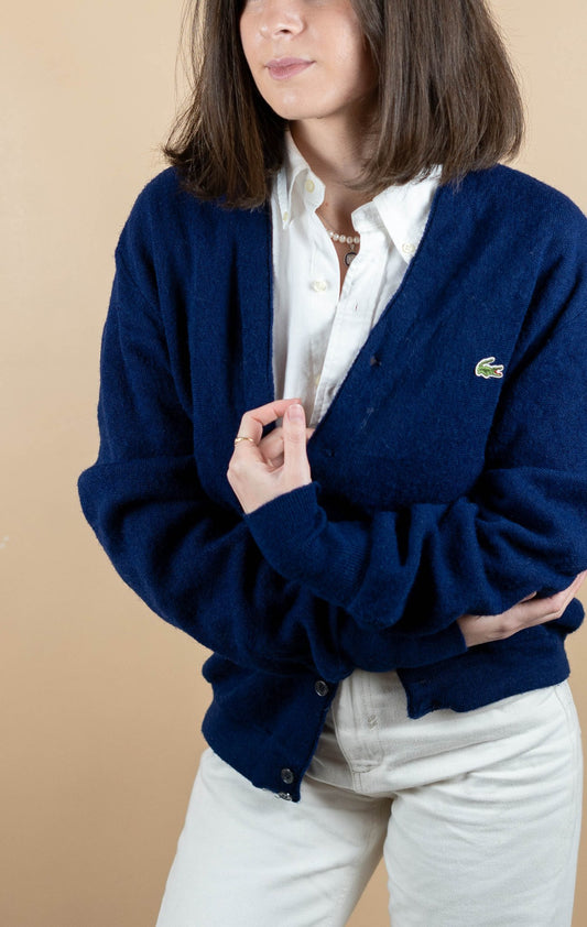 Cardigan Lacoste Vintage ref: 1670 - BLEU MARINE - L - amifrip - Friperie en ligne et vêtements vintage