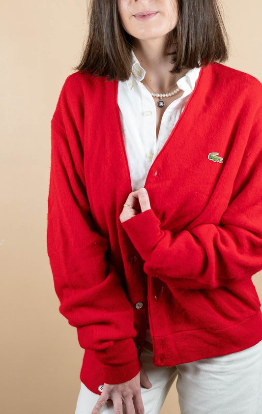 Cardigan Lacoste Vintage ref: 1673 - ROUGE - L - amifrip - Friperie en ligne et vêtements vintage