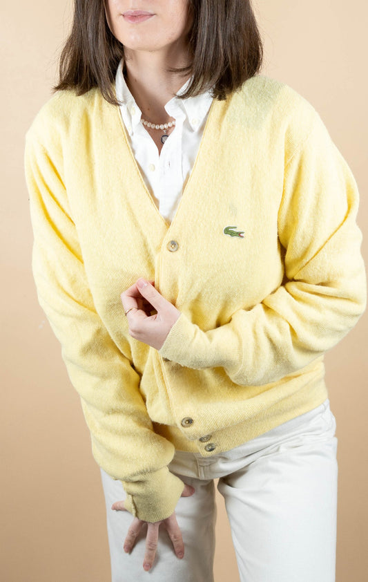 Cardigan Lacoste Vintage ref: 1682 - JAUNE - L - amifrip - Friperie en ligne et vêtements vintage