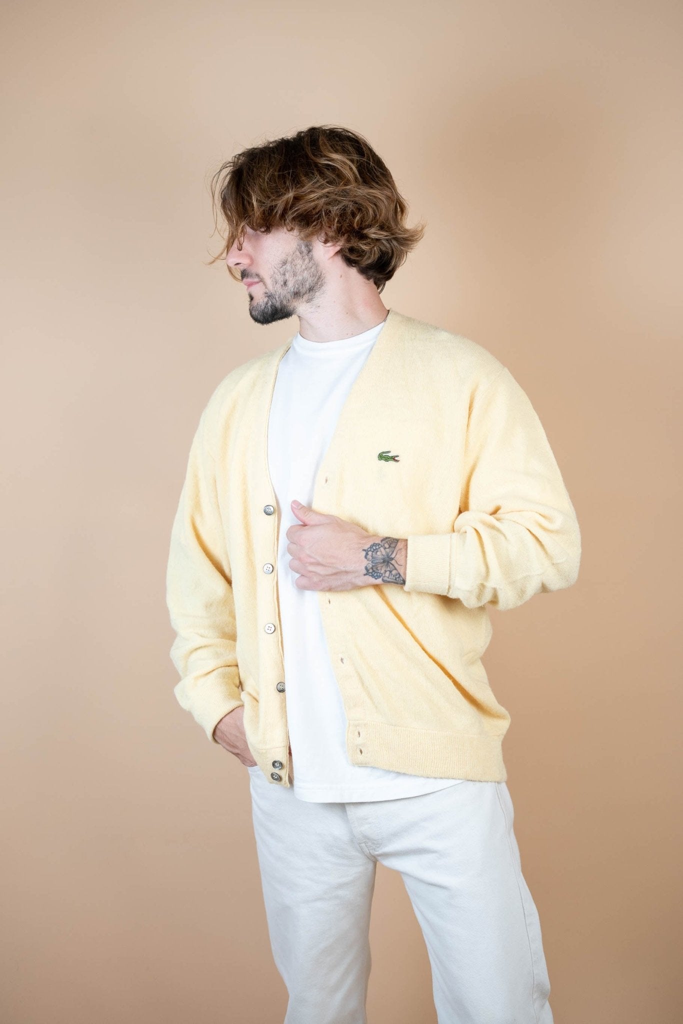 Cardigan Lacoste Vintage ref: 1700 - JAUNE - XL - amifrip - Friperie en ligne et vêtements vintage