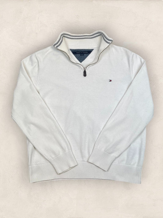 Pull 1/4 zip Tommy Hilfiger - Homme L - Blanc - Coton - Très bon état - Ts0212