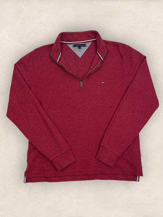 Pull 1/4 zip Tommy Hilfiger - homme L - bordeaux - coton - Ts0213