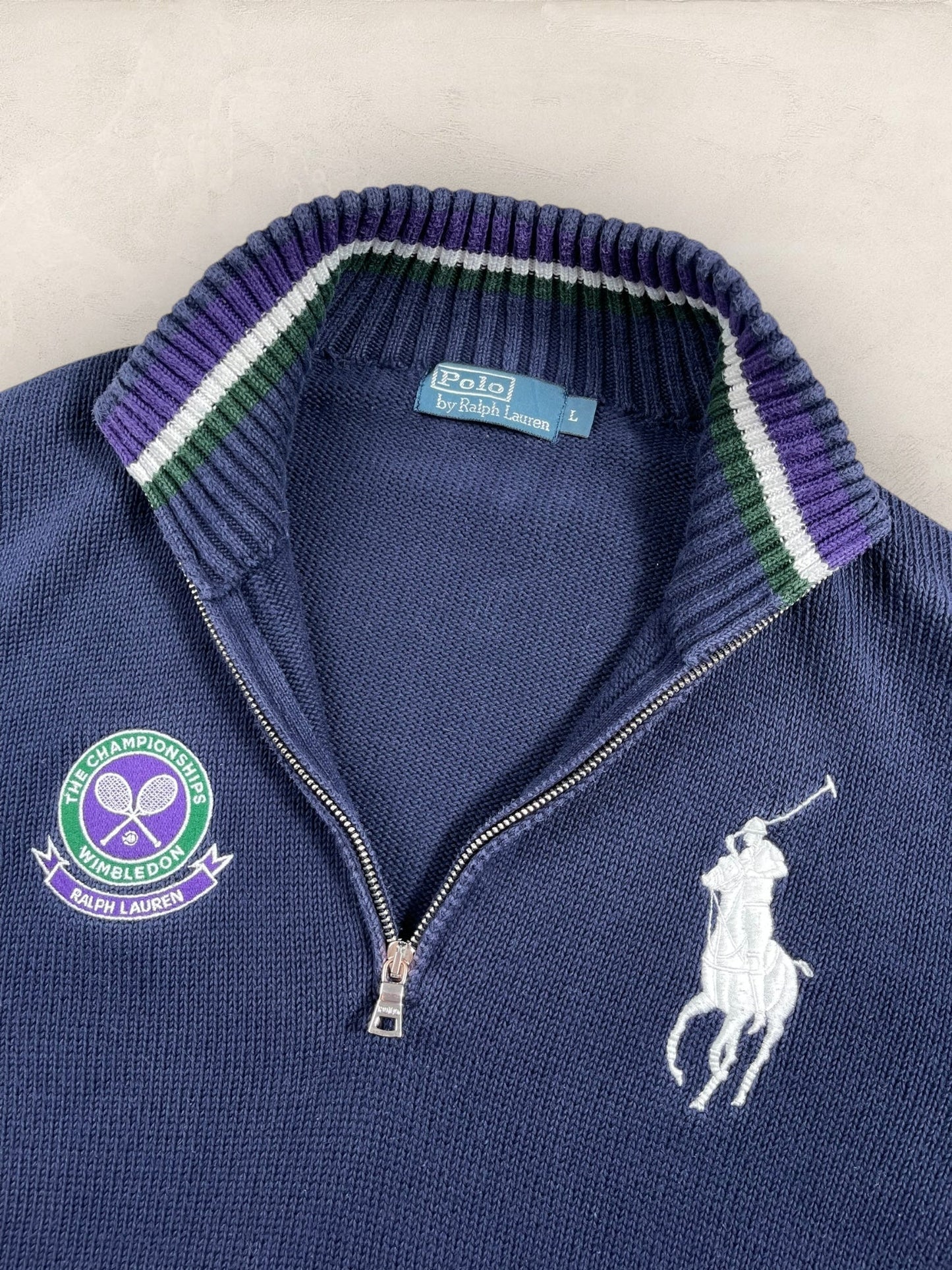 Half - zip Ralph Lauren Ref: 2645 - BLEU MARINE - L - amifrip - Friperie en ligne et vêtements vintage