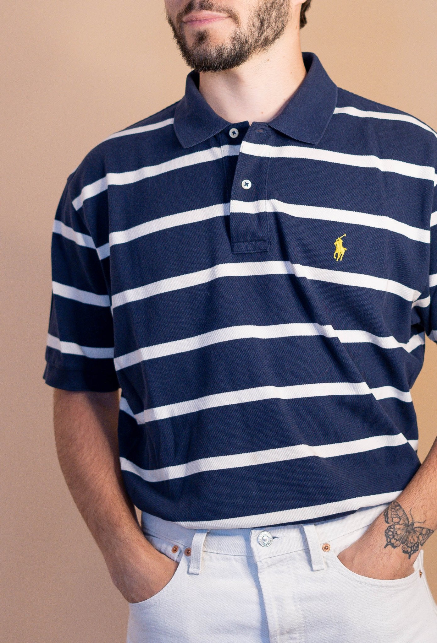 POLO RALPH LAUREN HOMME 883 - BLEU/BLANC - L - amifrip - Friperie en ligne et vêtements vintage