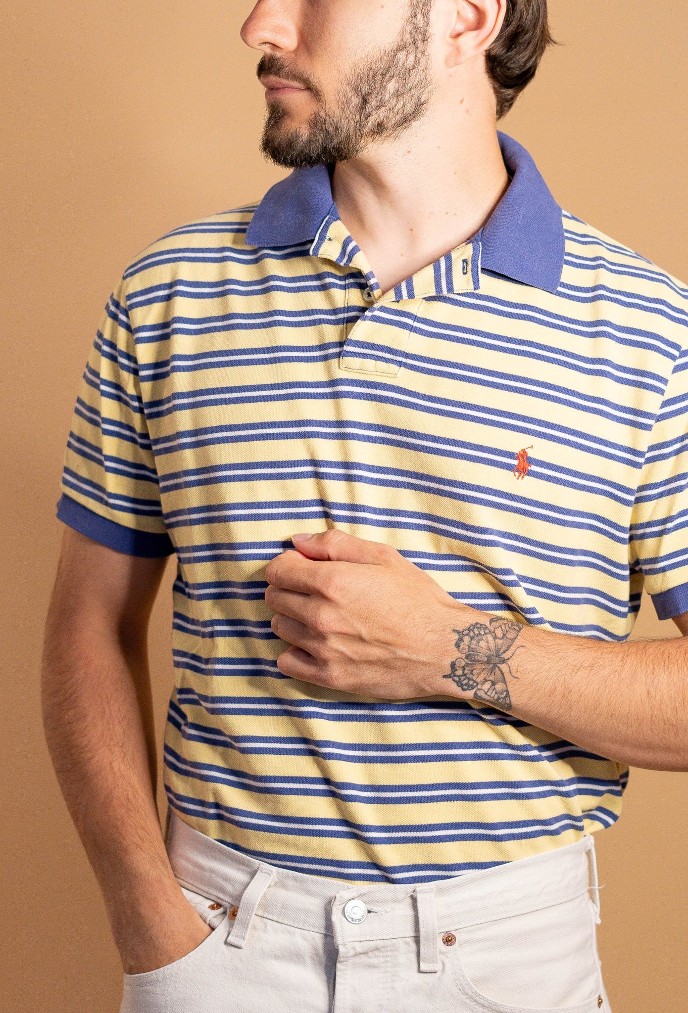 POLO RALPH LAUREN HOMME 894 - JAUNE/BLEU - L - amifrip - Friperie en ligne et vêtements vintage