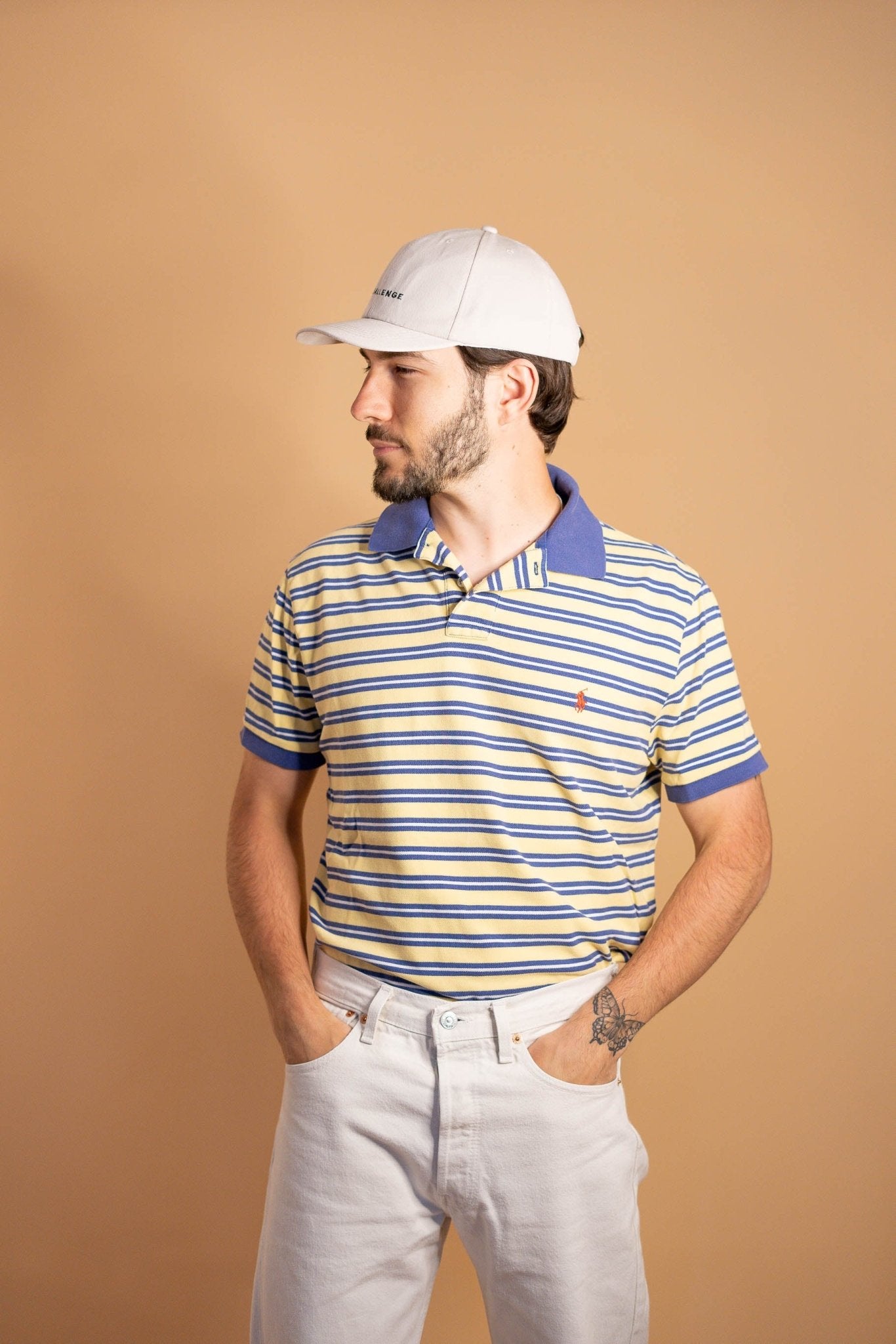 POLO RALPH LAUREN HOMME 894 - JAUNE/BLEU - L - amifrip - Friperie en ligne et vêtements vintage