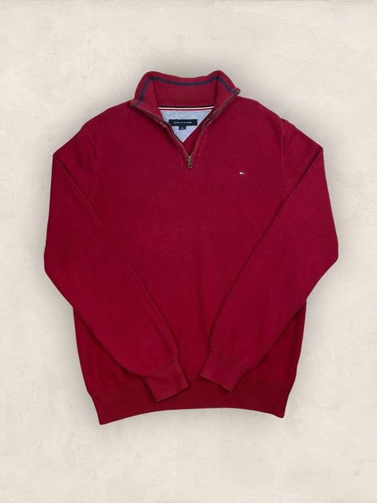 Pull 1/4 zip, Demi - zip Tommy Hilfiger - Homme L - Bordeaux - Coton - Très bon état - Ts0260 - amifrip