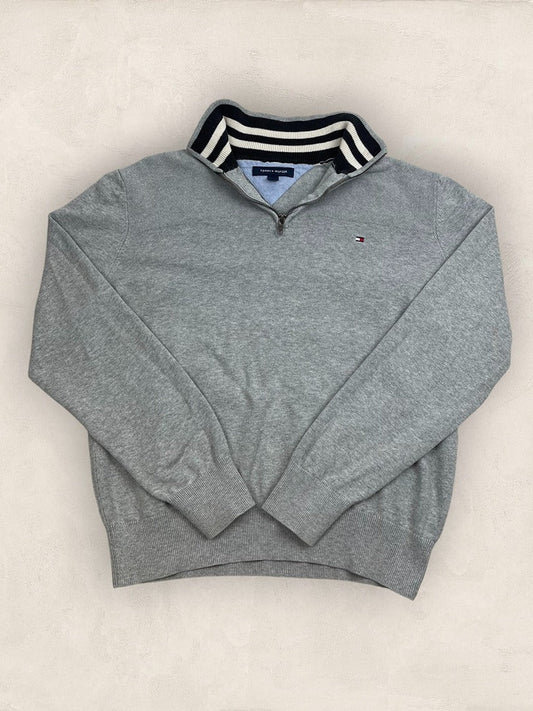 Pull 1/4 zip, Demi - zip Tommy Hilfiger - Homme L - Gris - Coton - Très bon état - Ts0263 - amifrip