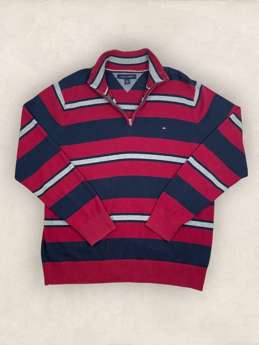 Pull 1/4 zip, Demi - zip Tommy Hilfiger - Homme L - Rouge - Coton - Très bon état - Ts0247 - amifrip