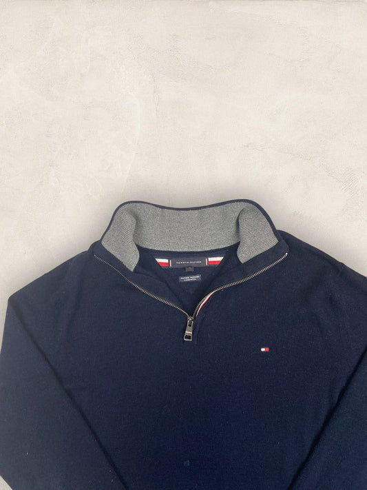 Pull 1/4 zip, Demi - zip Tommy Hilfiger - Homme Xl - Navy - Laine - Bon état - Ts0271 - amifrip