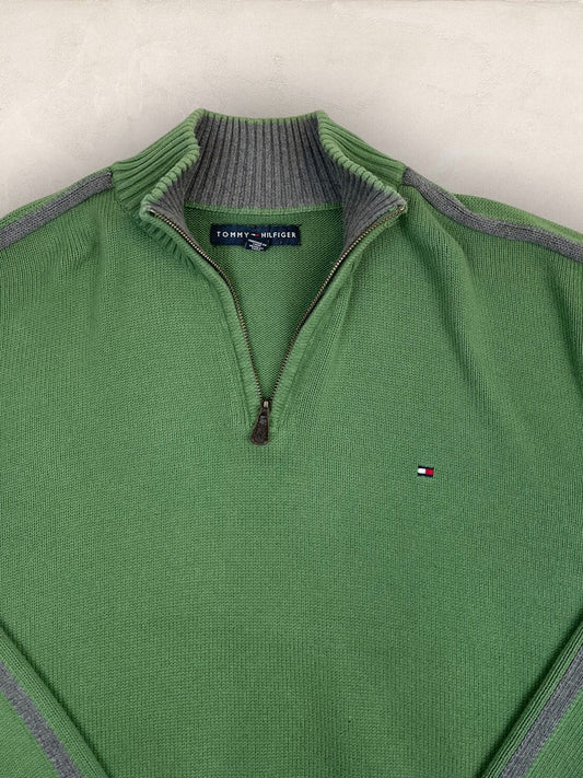 Pull 1/4 zip, Demi - zip Tommy Hilfiger - Homme Xl - Vert - Coton - Très bon état - Vl0331 - amifrip