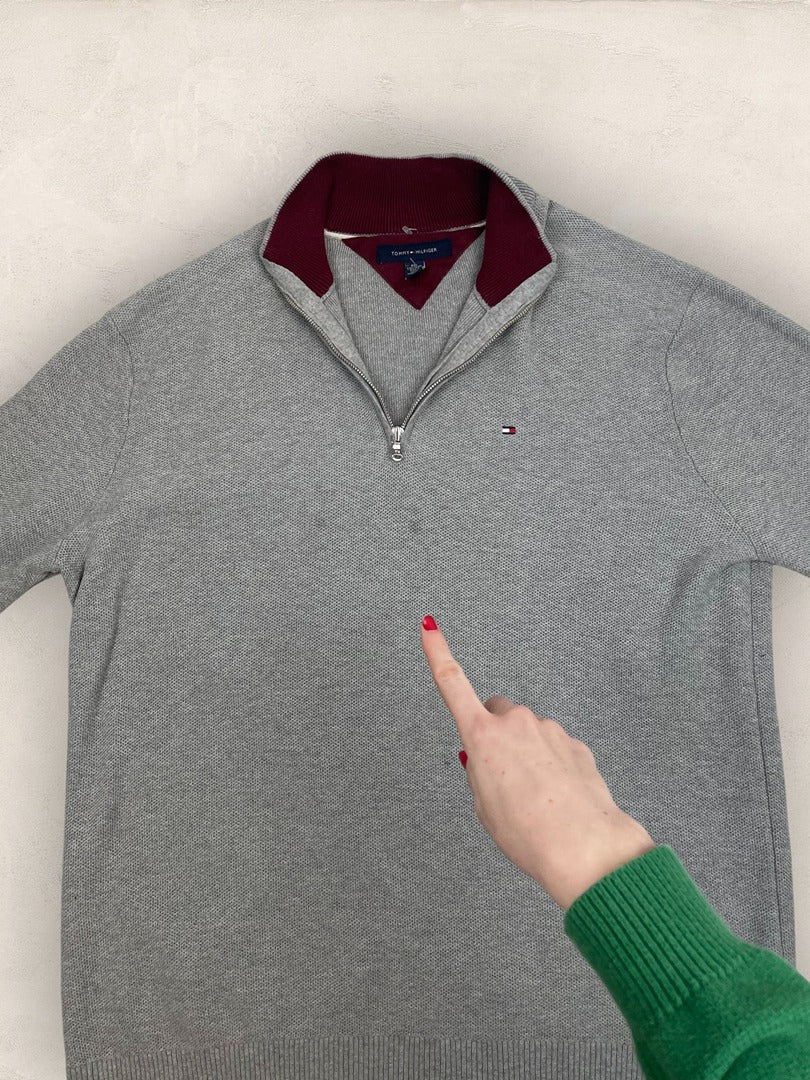 Pull 1/4 zip, Demi - zip Tommy Hilfiger - Homme Xxl - Gris - Coton - Bon état - Ts0232 - amifrip