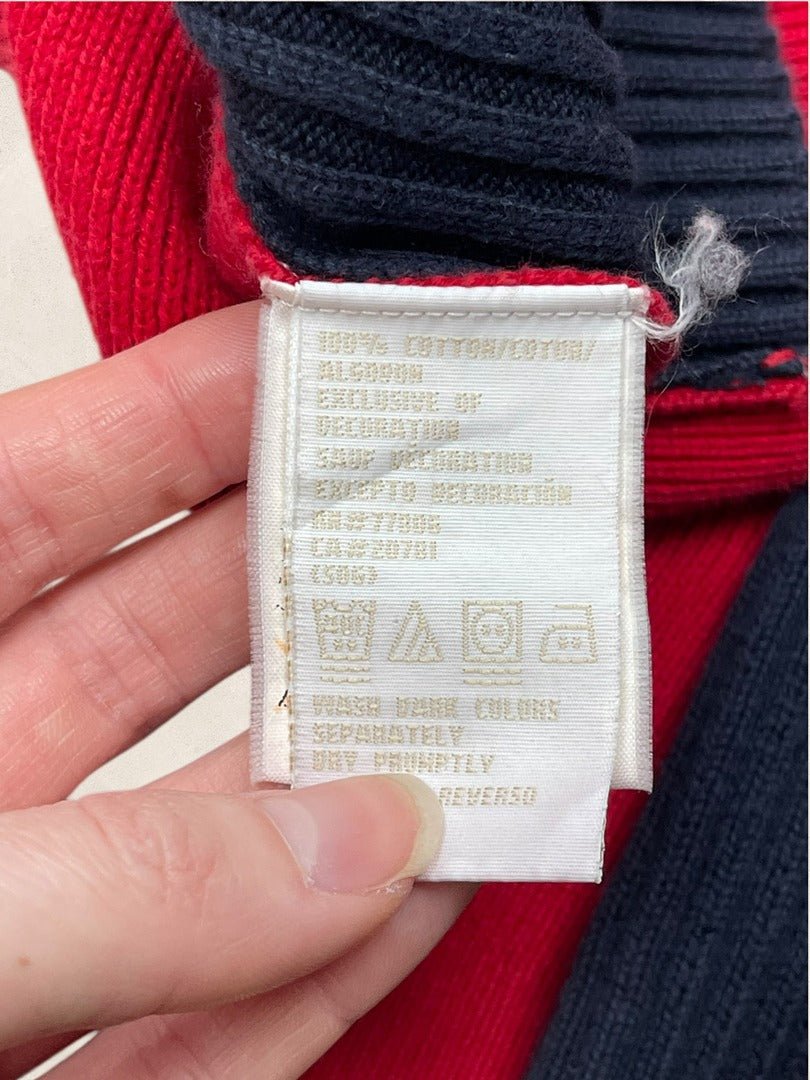 Pull 1/4 zip Tommy Hilfiger femme M rouge, bleu marine coton - Très bon état - Ts0175 - amifrip