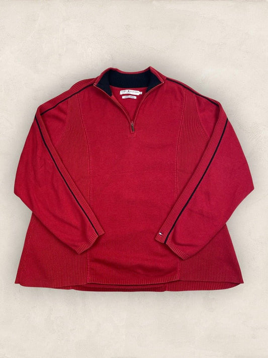 Pull 1/4 zip Tommy Hilfiger - Femme Xxxl - Rouge - Coton - Très bon état - Ts0277 - amifrip