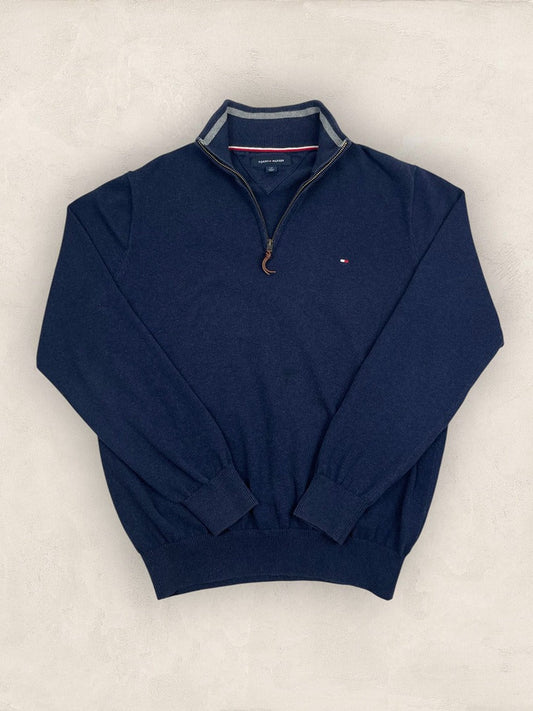 Pull 1/4 zip Tommy Hilfiger - Homme L - Bleu - Coton - Très bon état - Ts0217 - amifrip