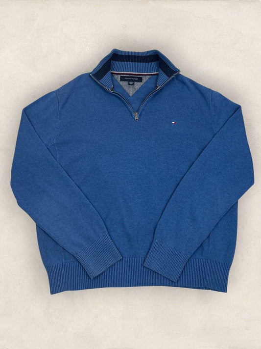 Pull 1/4 zip Tommy Hilfiger - Homme L - Bleu - Coton - Ts0210 - amifrip