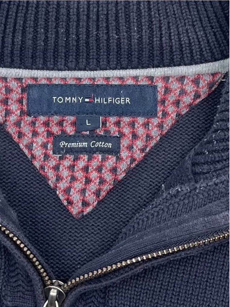 Pull 1/4 zip Tommy Hilfiger - Homme L - Bleu Marine - Coton - Très bon état - Ts0165 - amifrip