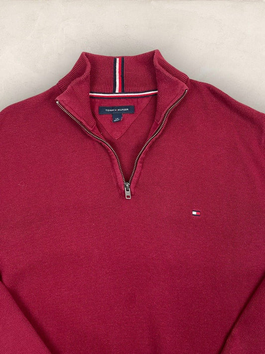 Pull 1/4 zip Tommy Hilfiger - Homme L - Bordeaux - Coton - Vl0328 - amifrip