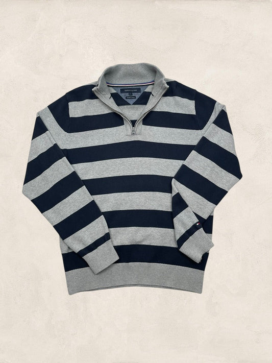 Pull 1/4 Zip Tommy Hilfiger Homme L Gris Coton Très Bon État - Ts0172 - amifrip