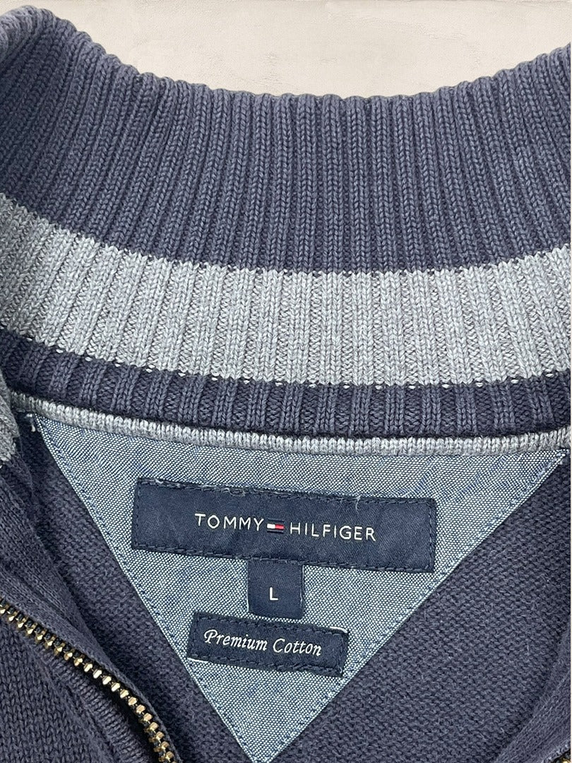 Pull 1/4 Zip Tommy Hilfiger Homme L - Marine - Très Bon État - Ts0162 - amifrip