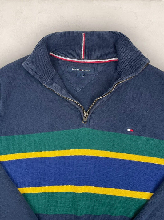 Pull 1/4 zip Tommy Hilfiger - Homme M - Marine/vert - Coton - Très bon état - Vl0322 - amifrip
