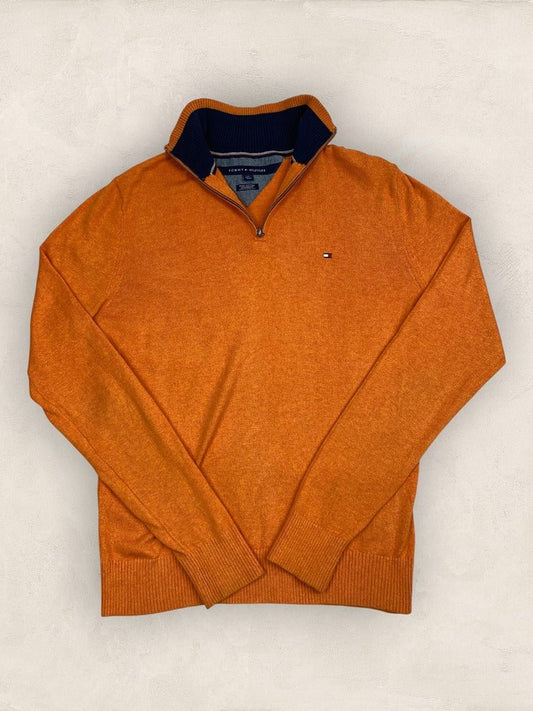 Pull 1/4 zip Tommy Hilfiger - Homme S - Orange - Coton Pima Cachemire - Très bon état - Ts0273 - amifrip