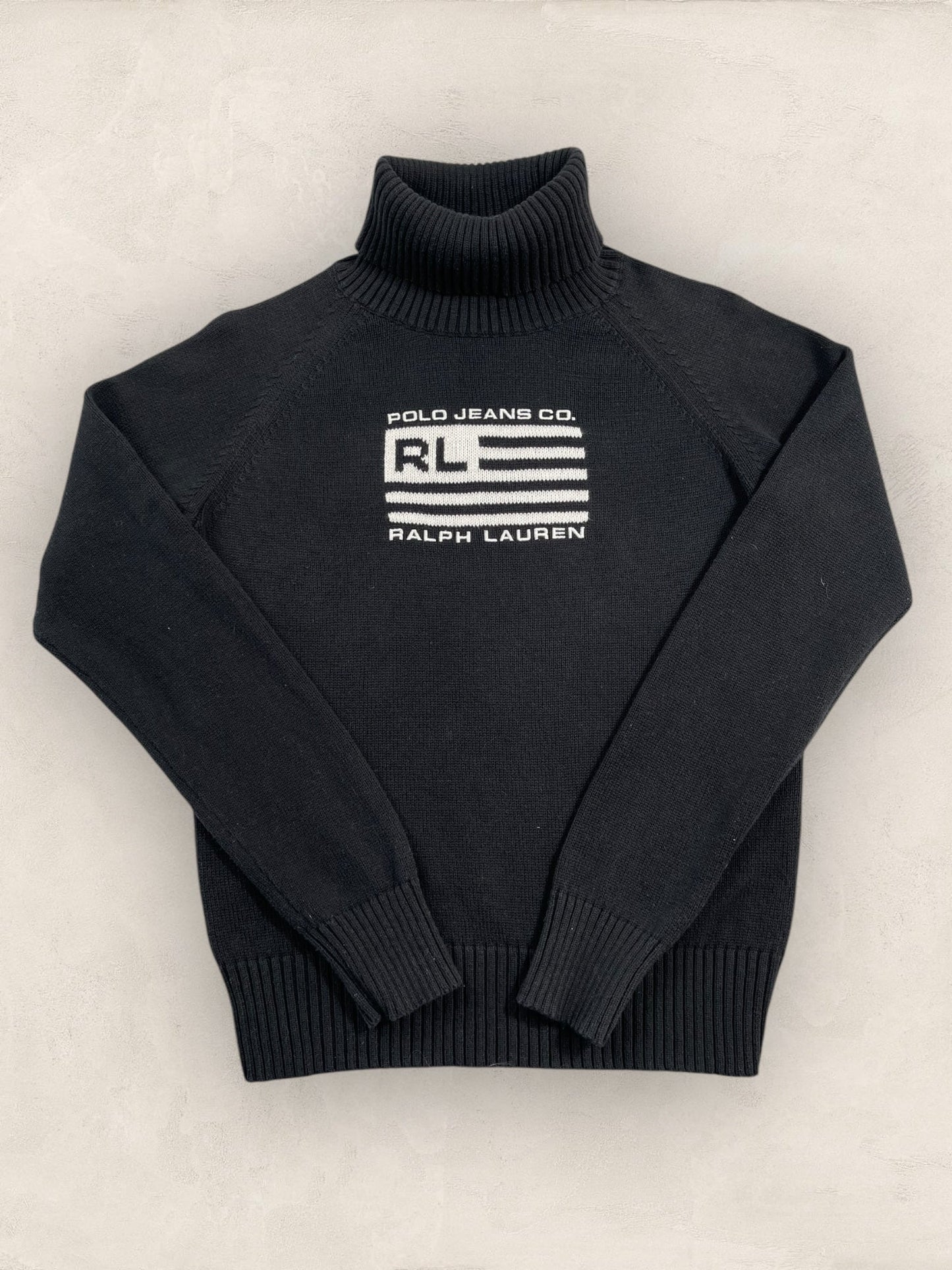 Pull col roulé Ralph Lauren Flag/Drapeau américain ref: 2586 - NOIR - L - amifrip - Friperie en ligne et vêtements vintage