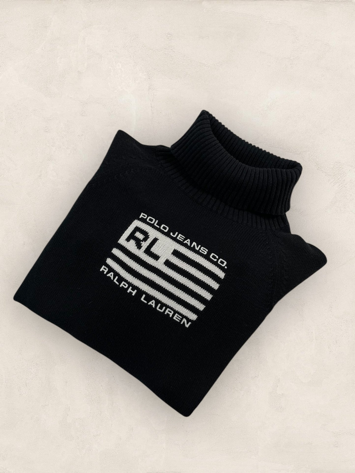 Pull col roulé Ralph Lauren Flag/Drapeau américain ref: 2586 - NOIR - L - amifrip - Friperie en ligne et vêtements vintage