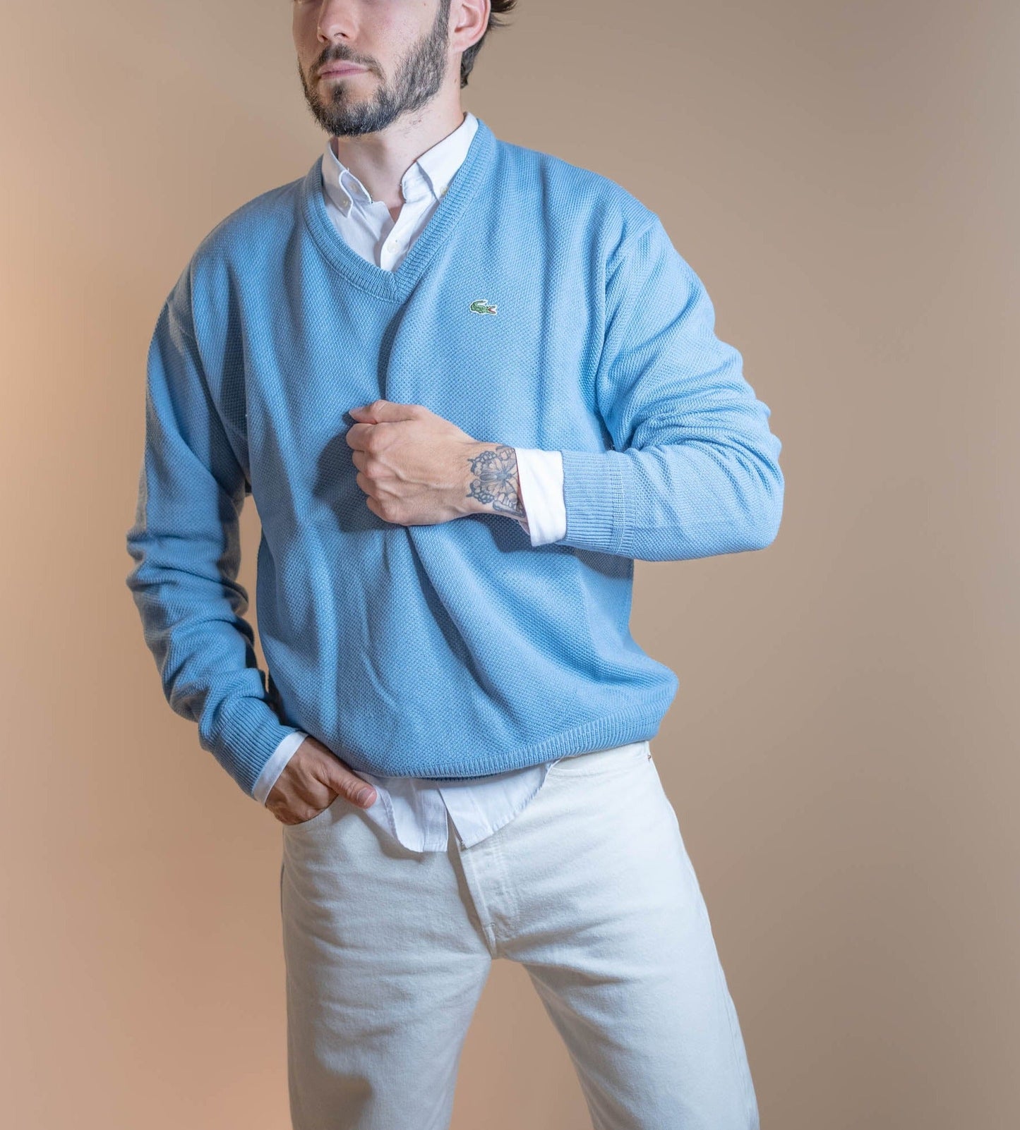Pull Col V Lacoste Homme 865 - BLEU - M - amifrip - Friperie en ligne et vêtements vintage