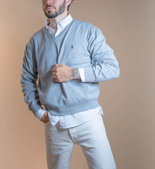 Pull Col V Ralph Lauren Homme 418 - GRIS - M - amifrip - Friperie en ligne et vêtements vintage