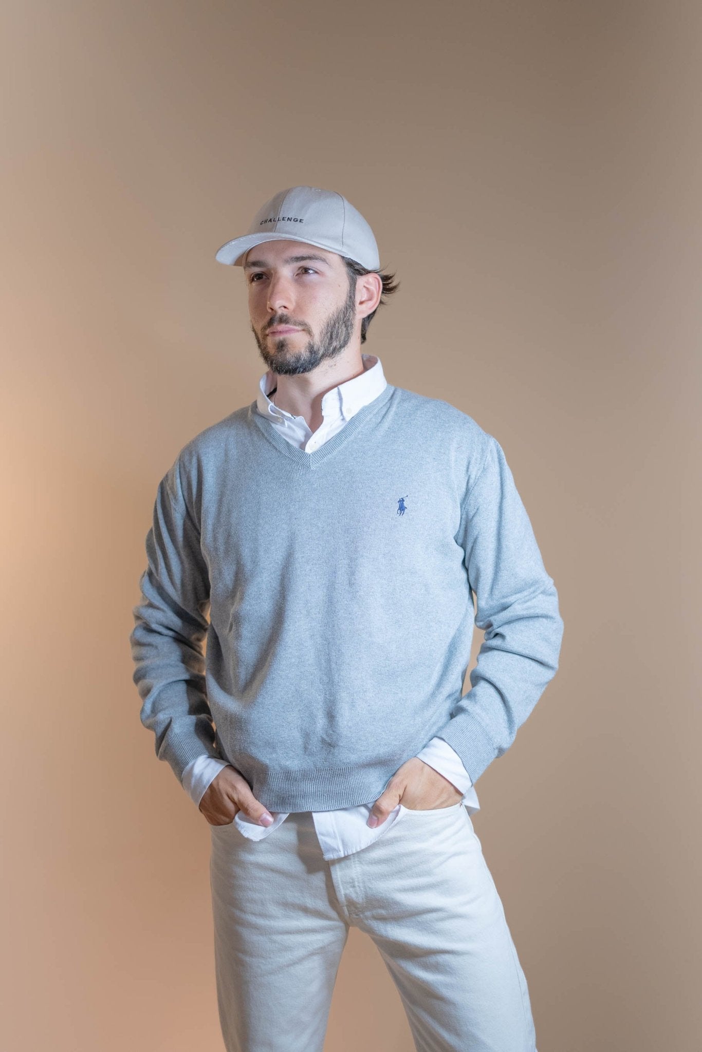 Pull Col V Ralph Lauren Homme 418 - GRIS - M - amifrip - Friperie en ligne et vêtements vintage