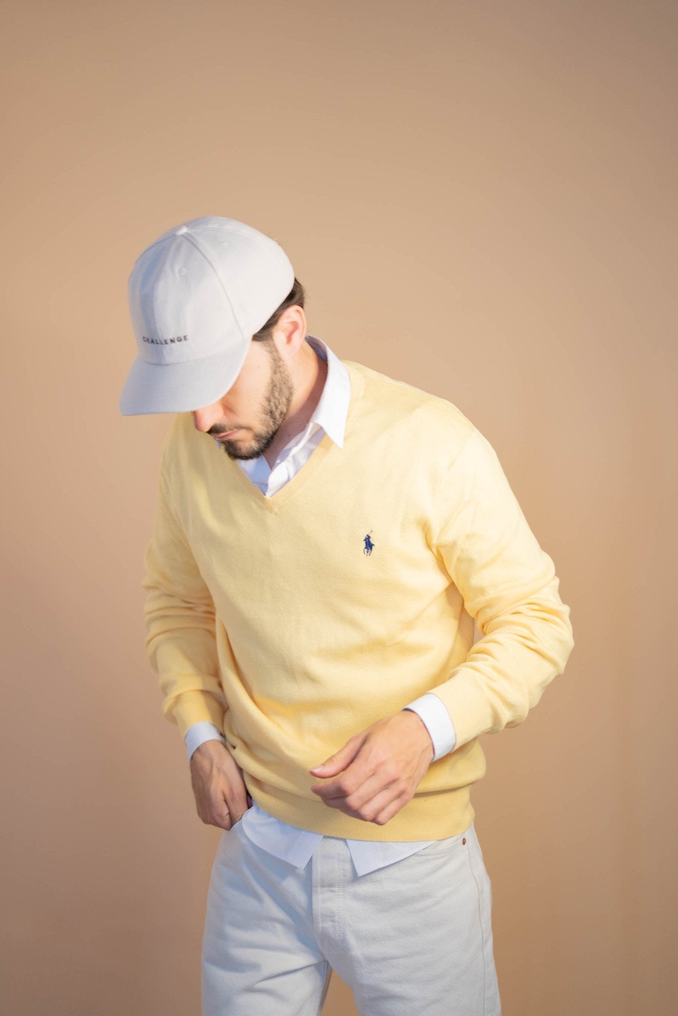 Pull Col V Ralph Lauren Homme 422 - JAUNE - M - amifrip - Friperie en ligne et vêtements vintage